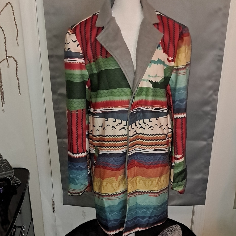 Order Plus Woman's Colorful Graphic Print Coat